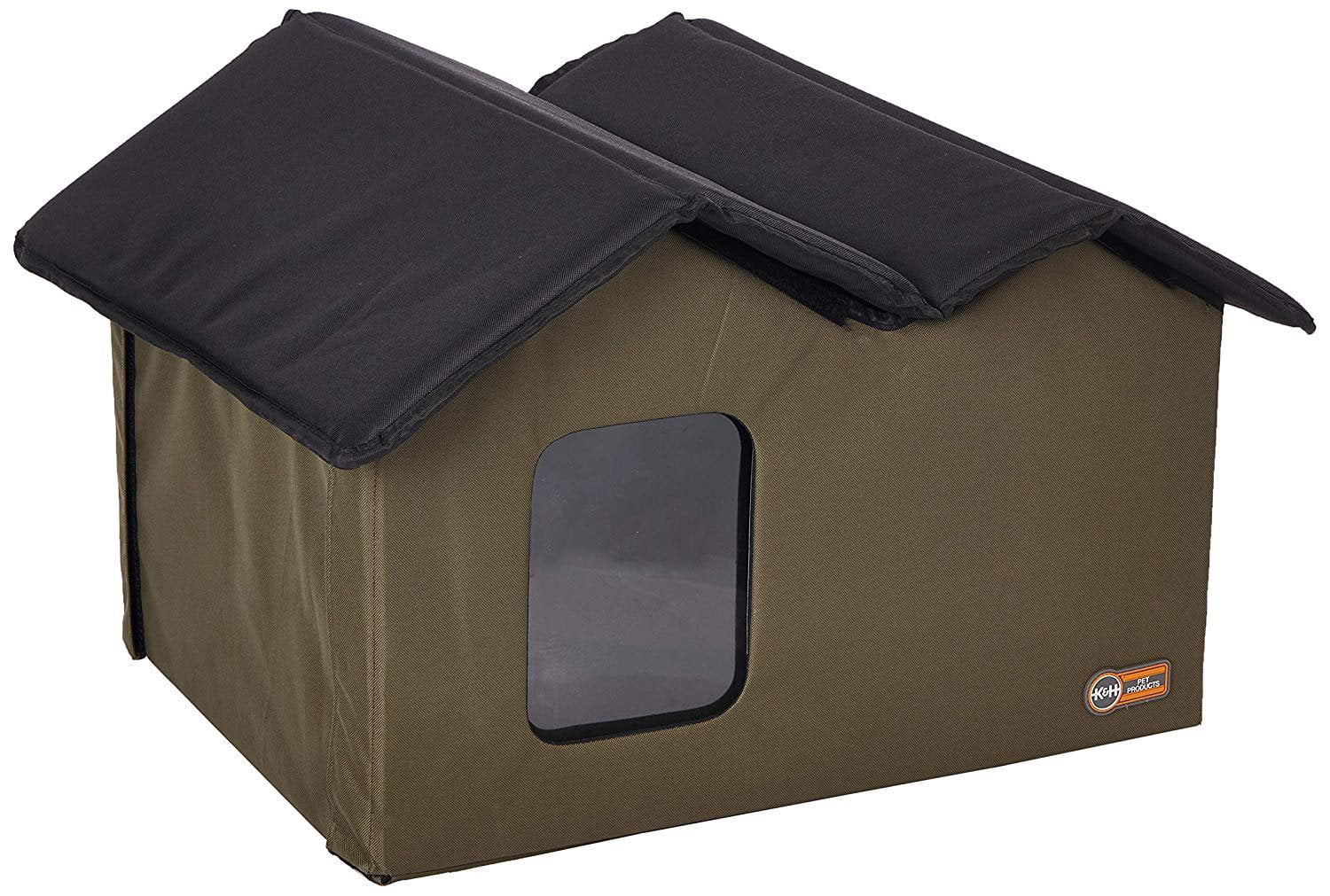 K&H Pet Products, Extra Wide Kitty House, Outdoor Unheated Cat House,  Olive, 26-in