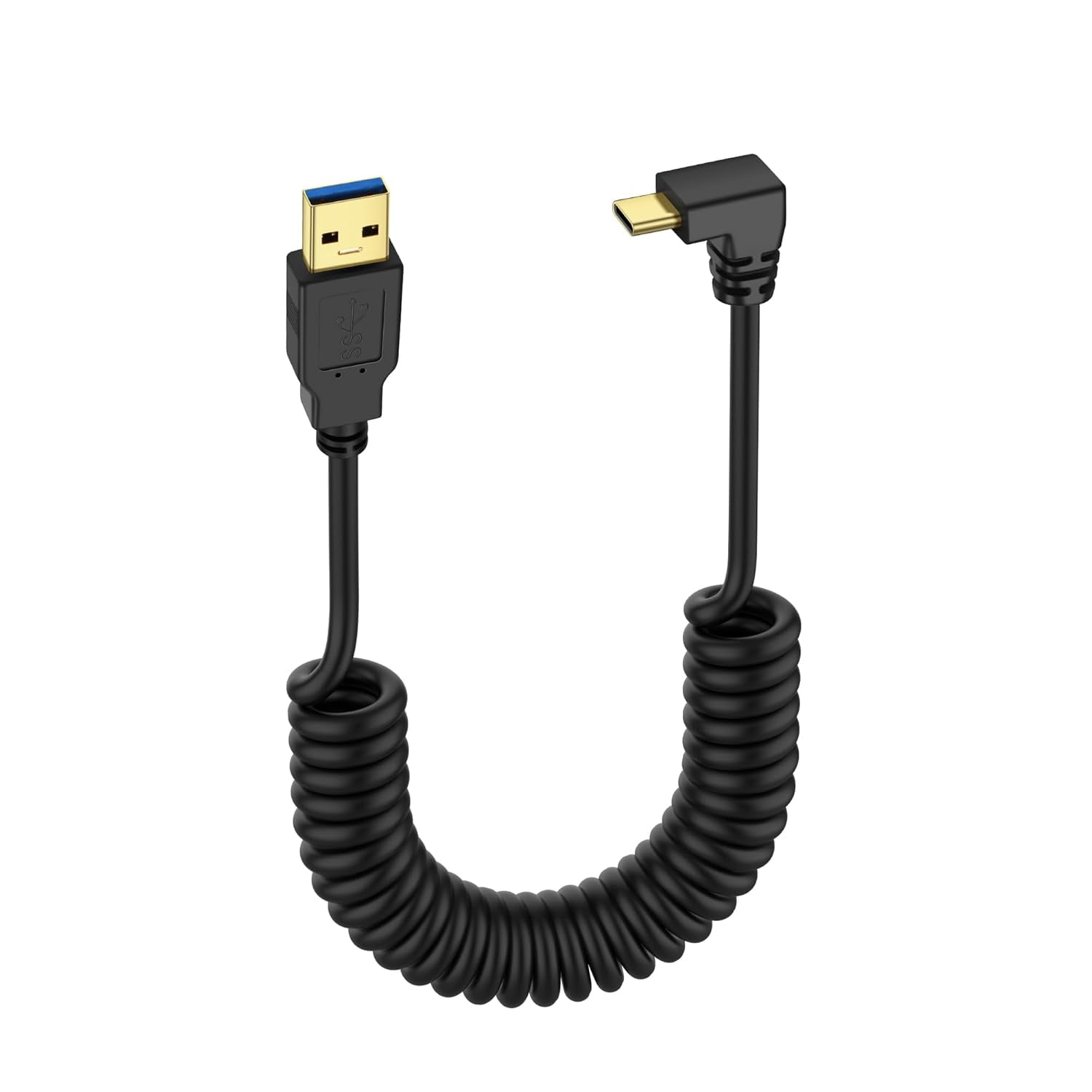 RGHJAR-USB Type C Coiled Cable 5Gbps Retractable 90 Degree USB3.0 to USB C Charging Cable and Data Transfer for Phone, Tablet, Other USB C Devices (M to D)