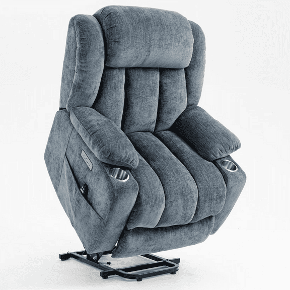 Trustyue Power Lift Recliner Chair Massage and Heating Function, USB Port, Stainless Steel Cup Holder, Chenille Blue