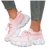 Womens Mesh Running Shoes Breathable Chunky Tennis Shoes Lightweight Slip on Sock Sneakers Lace up Casual Orthopedic Walking Shoes Pink Size 6.5