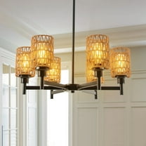 Farmhouse Metal Chandelier, Round Wagon Wheel Light Fixture With Rope Shde for Dining Room, Living Room, Bedroom, Kitchen Island and Foyer, Ceiling Pendant Lights