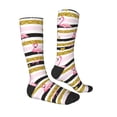 thumbnail image 3 of Daiia Sports Socks Gold Glittering Hearts and Flamingos Printed Novelty Crew Socks for Men Women Knee High Socks Cotton Socks Soft & Breathable Support Unisex Socks, 3 of 9
