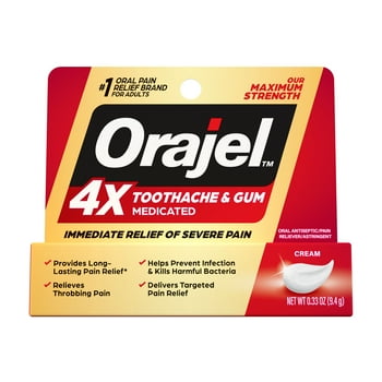 Orajel 4X for Toothache & Gum Pain: Severe Cream Tube 0.33oz- From #1 Oral Pain  Brand