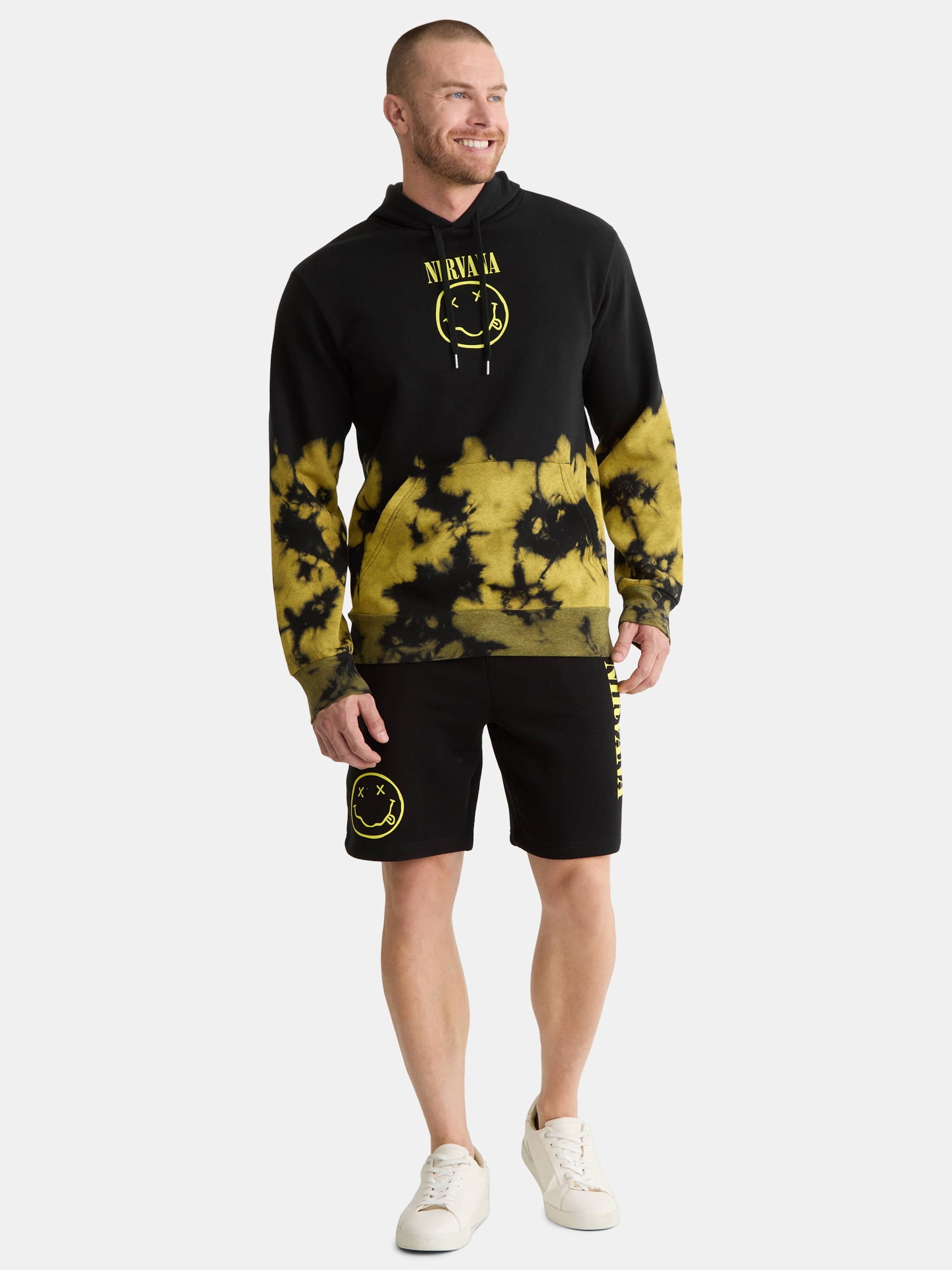 Nirvana Men's & Big Men's Smiley Graphic Jogger Shorts, Sizes XS-3XL