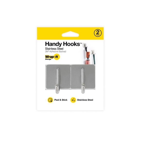 Práctico gancho Hook Wrap-It, 4,45 cm de largo, acero inoxidable plateado, paquete de 2