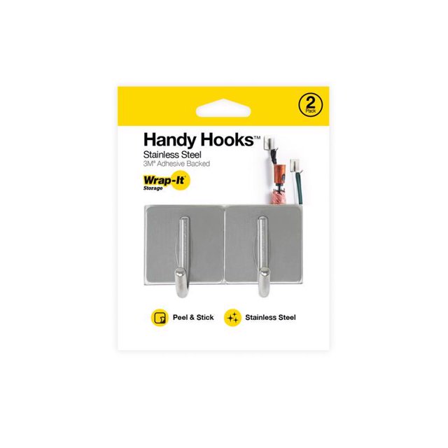 Práctico gancho Hook Wrap-It, 4,45 cm de largo, acero inoxidable plateado, paquete de 2