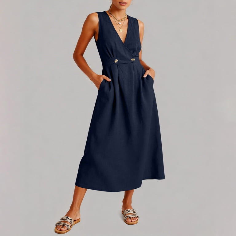 navy blue vacation dress Cupshe Women's Bonus Points Blue Maxi Beach Dress
