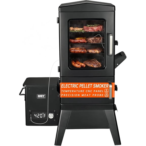 Vertical Electric Pellet Smoker, 616 Sq In Cooking Area, 4 Racks, LED Control, Meat Probe, View Window Protective Cover
