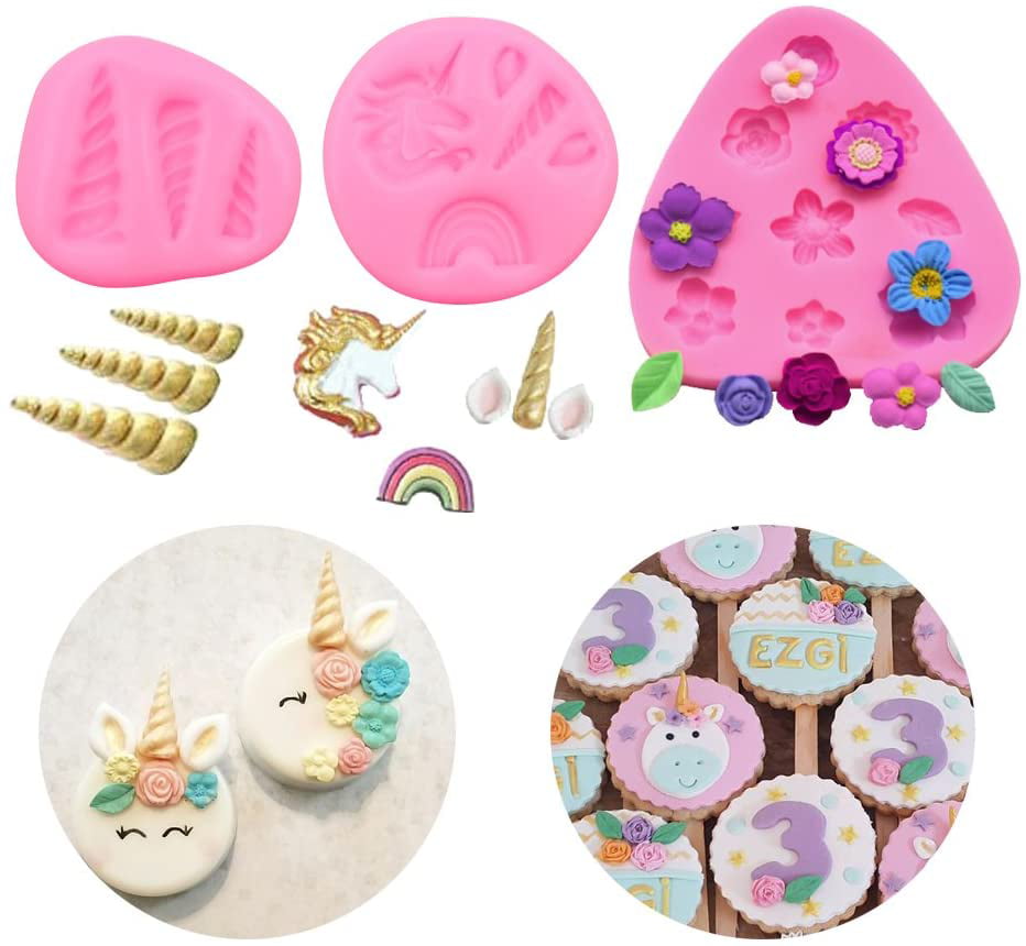 Choco Mini Unicorn Mold Silicone Horn Ears Flowers Toppers For Fondant Cupcake 
