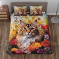 thumbnail image 2 of Welcome Spring Summer Maine Coon Portrait Flower Blue Sky Quilt Bedding Set Cat Lover Kitten Owner Gifts 1 Blanket Bed Cover 2 Pillowcases - 12001, 2 of 5