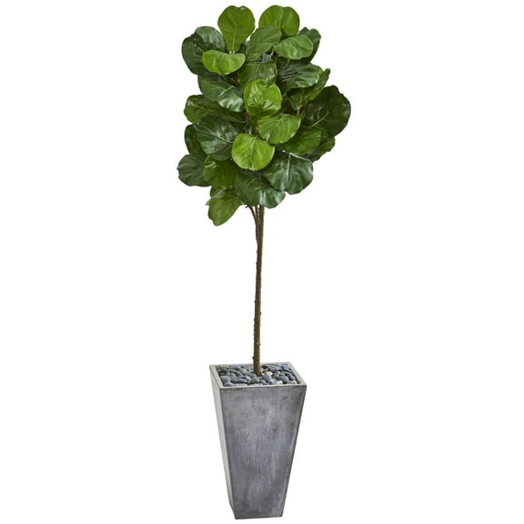 Nearly Natural 75" Fiddle Leaf Artificial Tree in Cement Planter, Green
