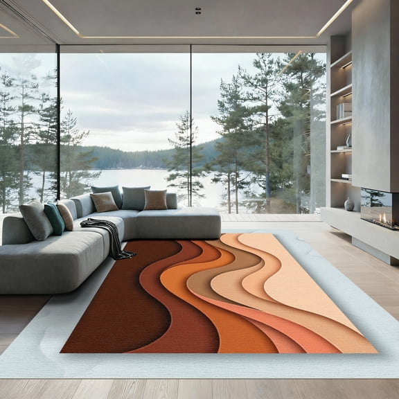 ODIKA 4' x 6' Machine Washable Non-Slip Area Rug, abstract geometric High Traffic Rug, Brown, 985297