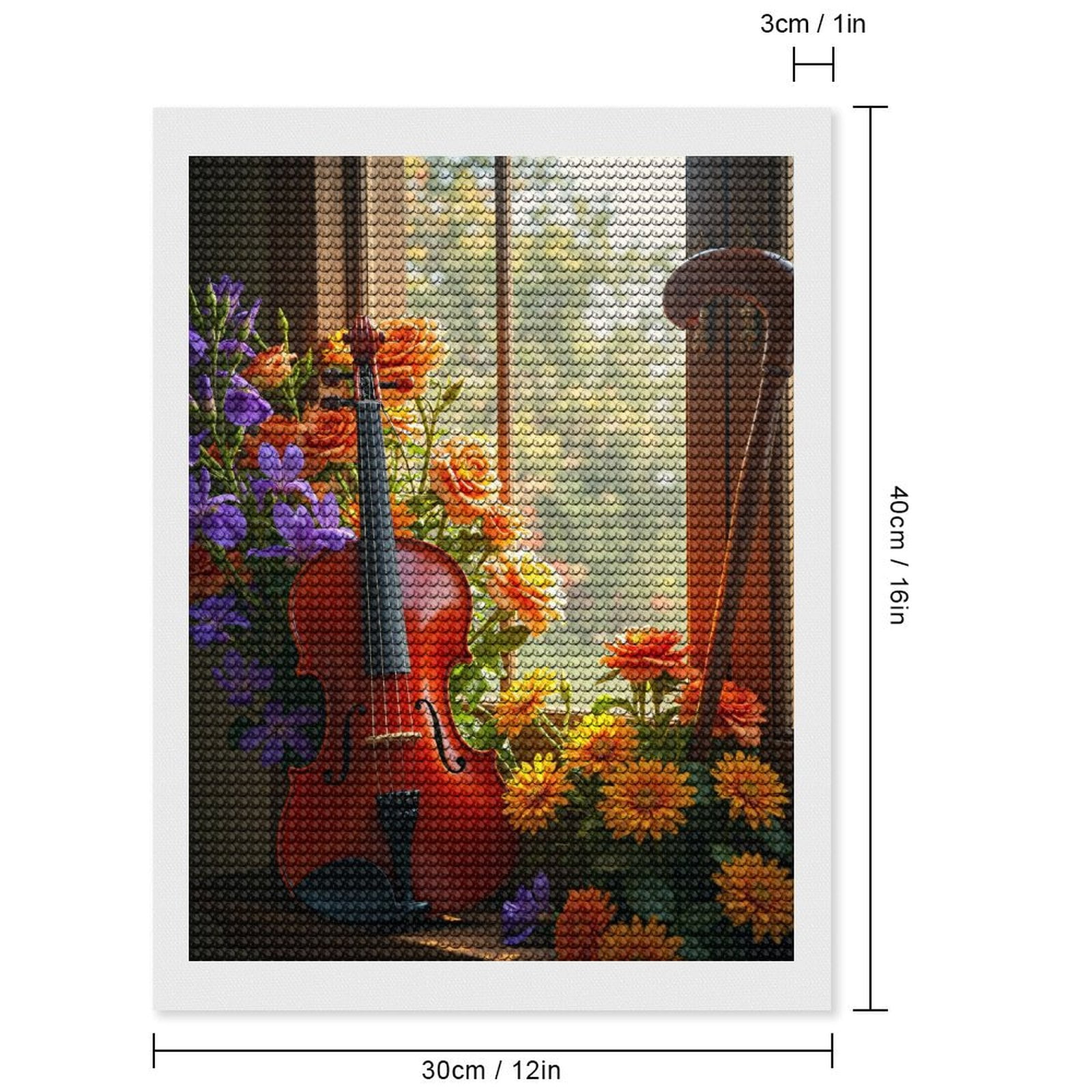 Diamond Art Kits for Adults, Violin Floral Window Display 5D Diamond Painting Kits for Adults Beginners, DIY Full Drill Diamond Painting, Gem Art and Crafts 12x16