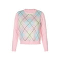 thumbnail image 2 of Okbabeha Women’s Long Sleeves Sweaters Argyle Crew Neck Loose Knit Pullover, 2 of 10