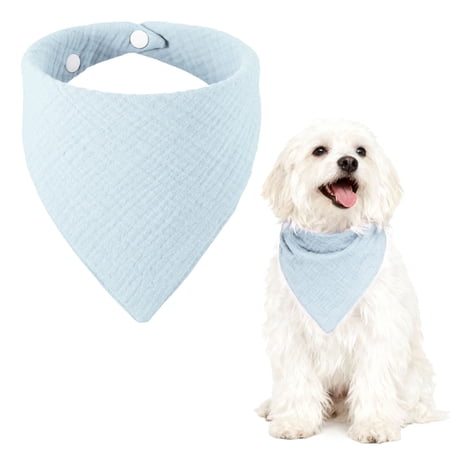 Uxcell Triangle Dog Bandanas with Button Solid Soft Pet Scarf Comfortable Triangle Bibs Washable Adjustable (Fabric Blue) for Small Medium Puppies Cat Birthday Party Gift