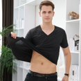thumbnail image 1 of Camiseta casual de seda de hielo de color sólido de primavera y verano para hombre, camiseta de manga corta con cuello en V y manga corta ajustada para hombre, 1 of 6