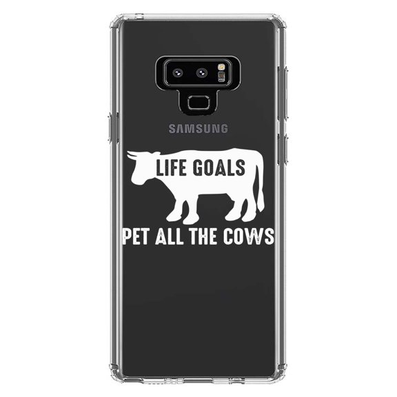 DistinctInk Clear Shockproof Hybrid Case for Samsung Galaxy Note 9 - TPU Bumper Acrylic Back Tempered Glass Screen Protector - Life Goals, Pet All The Cows