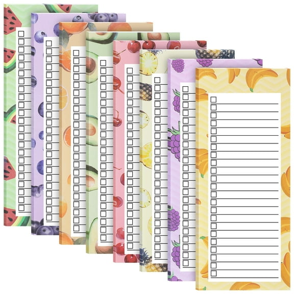 sixwipe 8 Pcs Magnetic Notepads for Refrigerator, Grocery List Magnet Pad for Fridge, Fruit Design Magnetic Grocery List Pad for Fridge, Full Magnet Back Shopping Lists, 50 Sheets Per Note Pads
