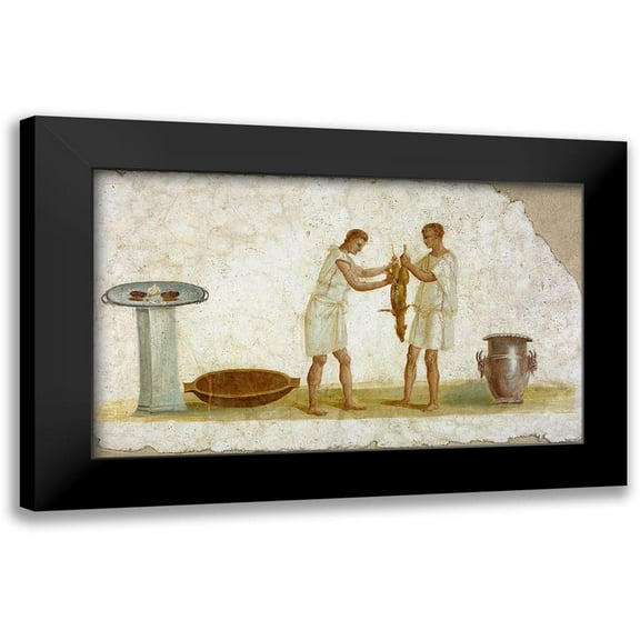 Unknown 2nd Century Roman Artisan 14x10 Black Modern Framed Museum Art Print Titled - Fragment of a Fresco Panel with a Meal Preparation