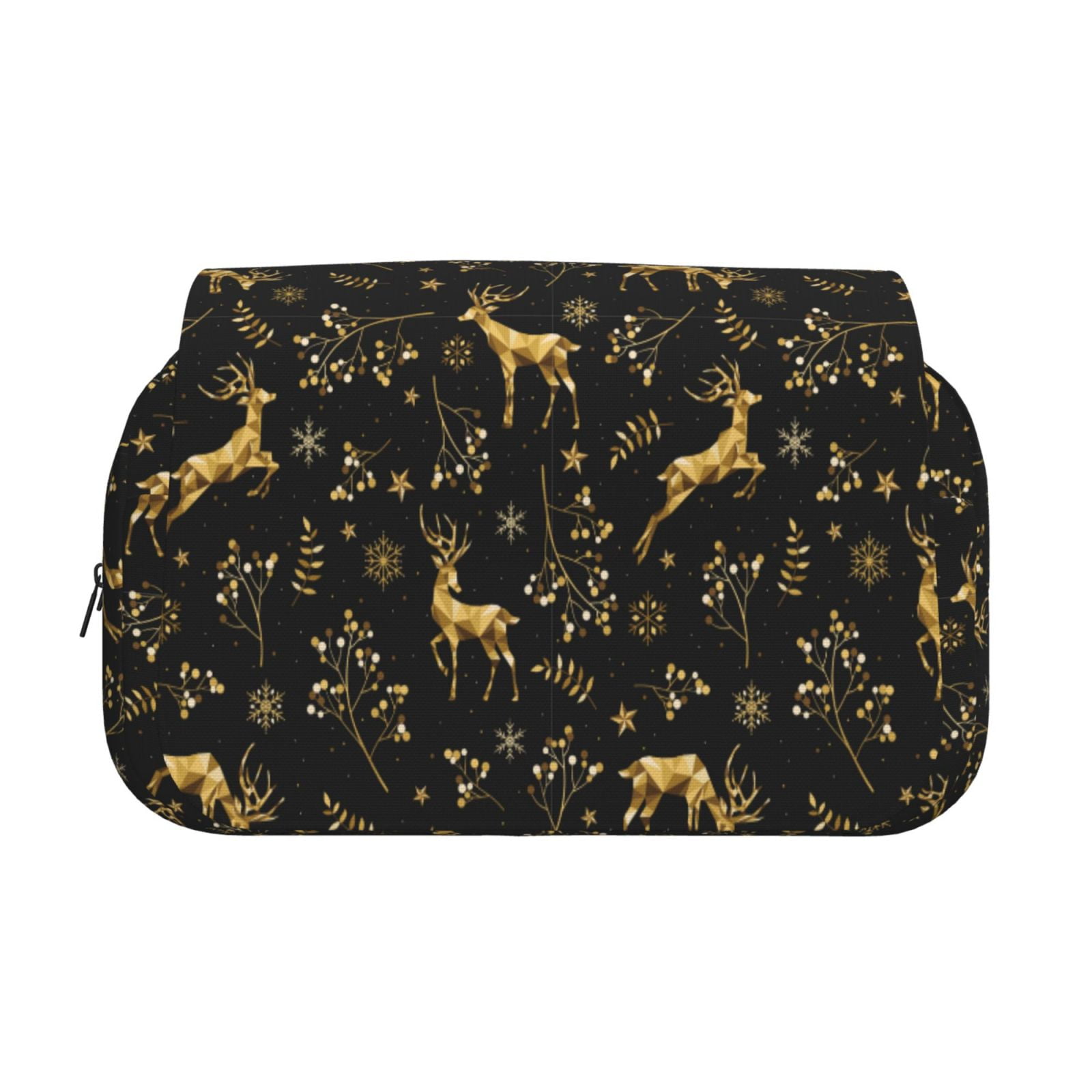 Rateoe Christmas Gold Deers1 Pattern Double Clamshell Pen Case, Storage Organizer with Two Zipper Compartments– Holds Up to 50 Pencils & Pens