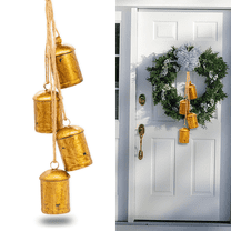 HXXF Christmas Bells for Decoration, Decorative Bells, Metal Indoor and Outdoor Blessing Bells, 4-Piece Set of Harmonious Bells, Vintage Handmade and Rustic Lucky Christmas Bells Hanging on a Rope