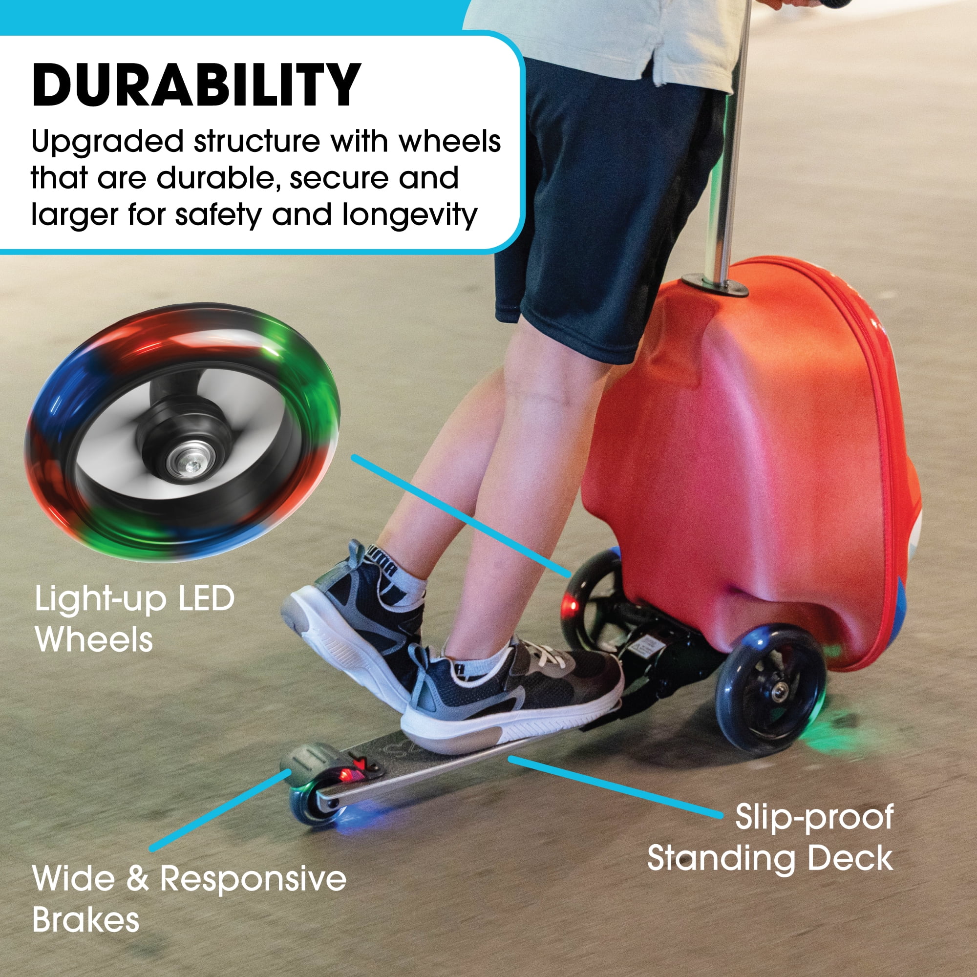 Kiddietotes Kid's Hard Shell Scooter Ride On Suitcase, Pink