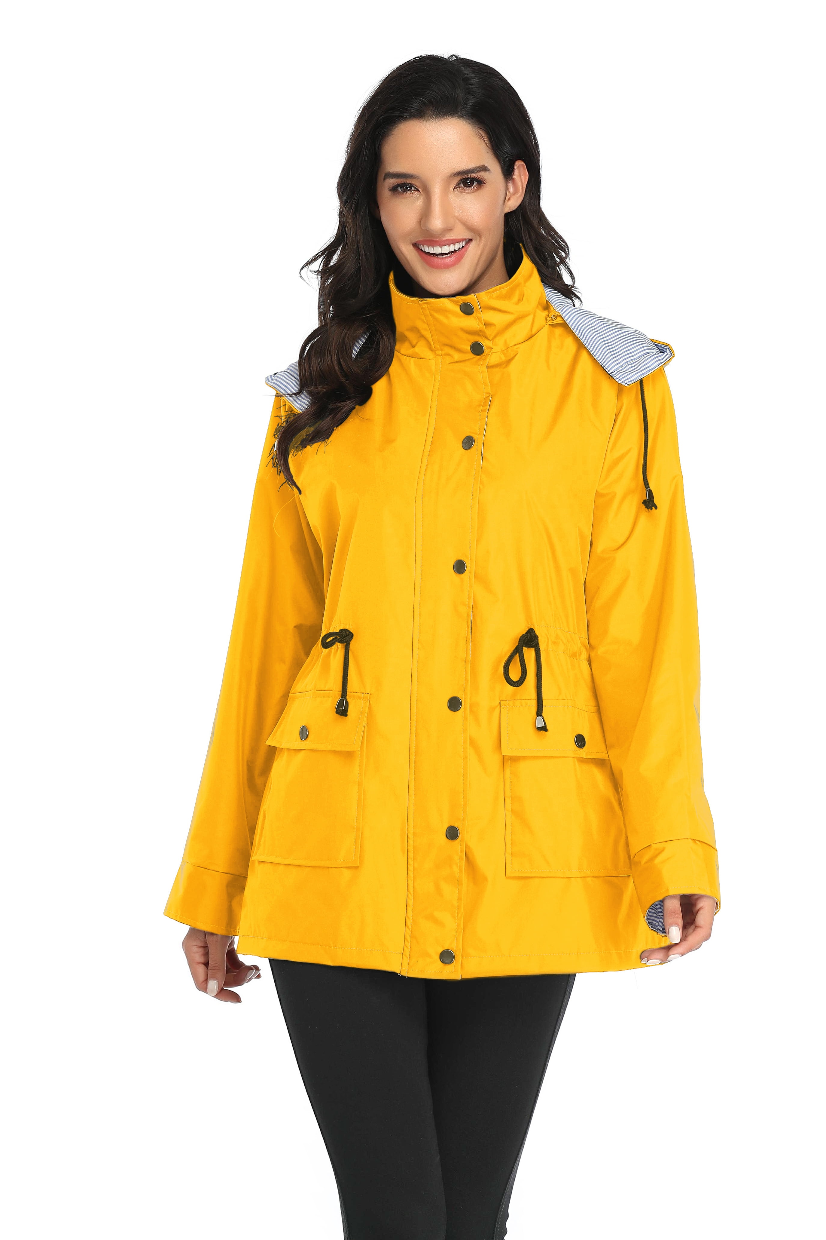Women's Hooded Rain Jacket Outdoor Raincoat Windbreaker （Yellow