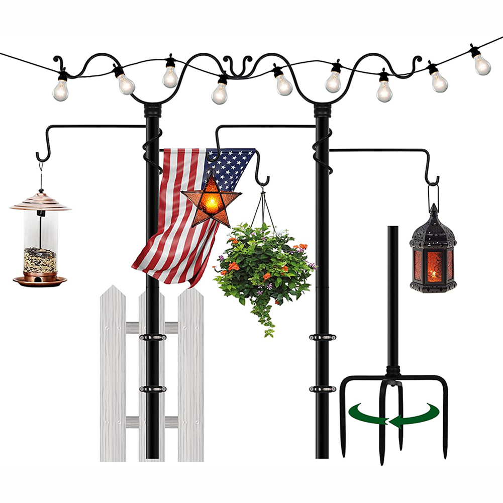 Outdoor string light pole, 10 feet height adjustable, sturdy metal