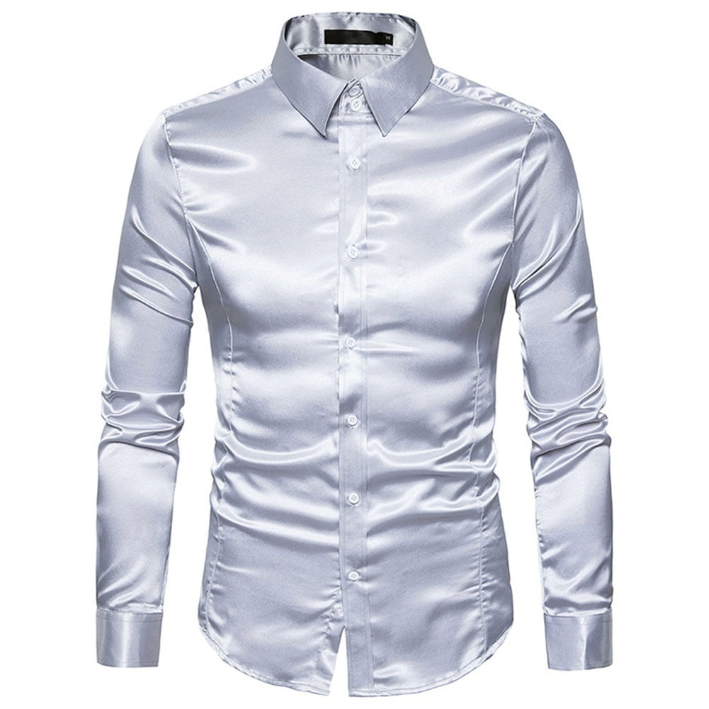 Men's Silk Satin Long Sleeve Shirt 