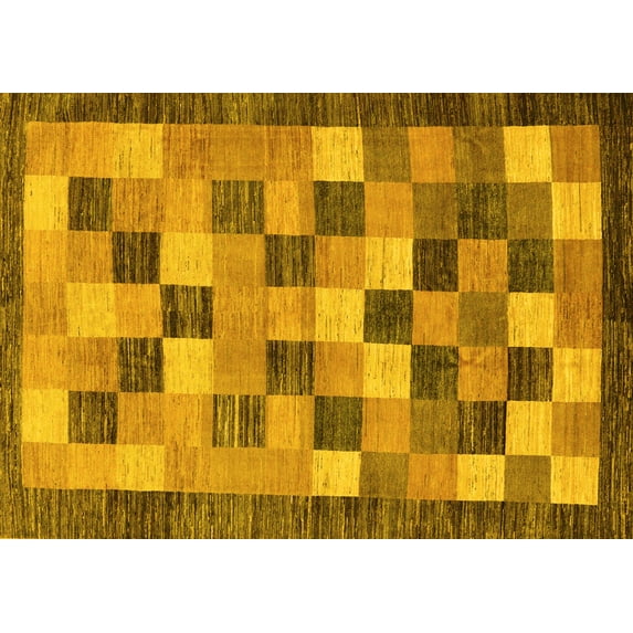 Ahgly Company Indoor Rectangle Checkered Yellow Modern Area Rugs, 7' x 10'