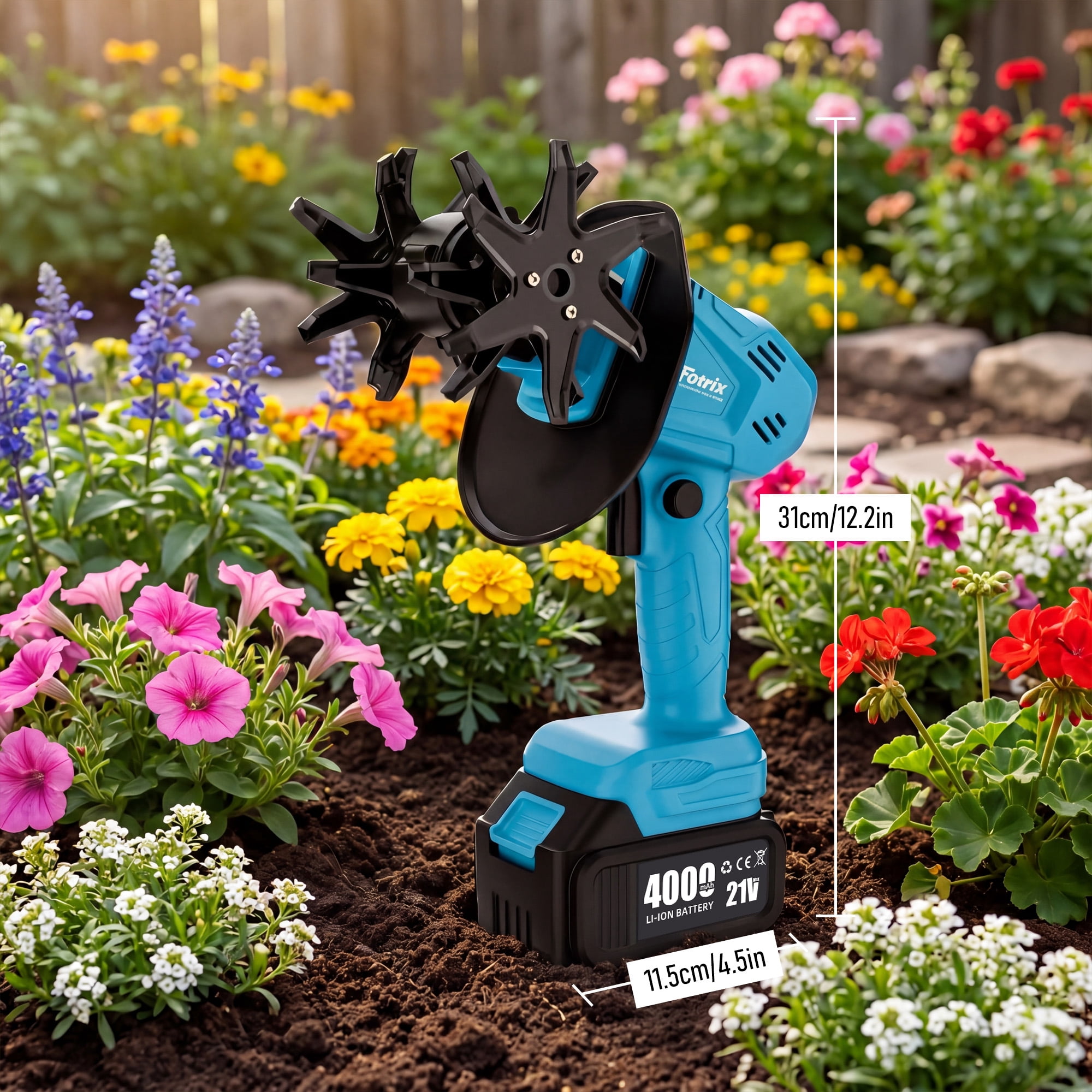Cordless Garden Tiller Cultivator with 2 x 4.0Ah Batteries, Mini Handheld Electric Tiller for Soil Cultivation, Weeding & Raised Garden Beds