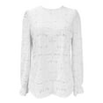 thumbnail image 4 of Women Summer Tops Women's Eyelet Tops Puff Short Sleeve Blouses Dressy Casual Cute Hollow Out Crochet Lace Embroidered Summer Shirts Long Sleeve Shirt Junior Sweater Dress Cold Weather White M, 4 of 4