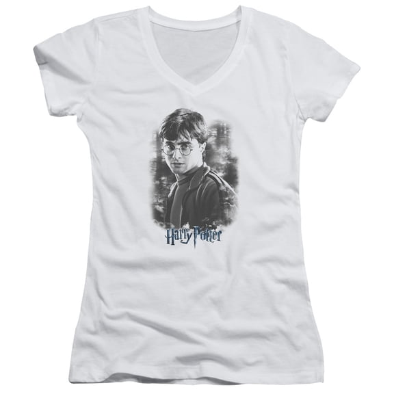 Trevco  Harry Potter & Harry in the Woods-Junior V-Neck T-Shirt, White - Small