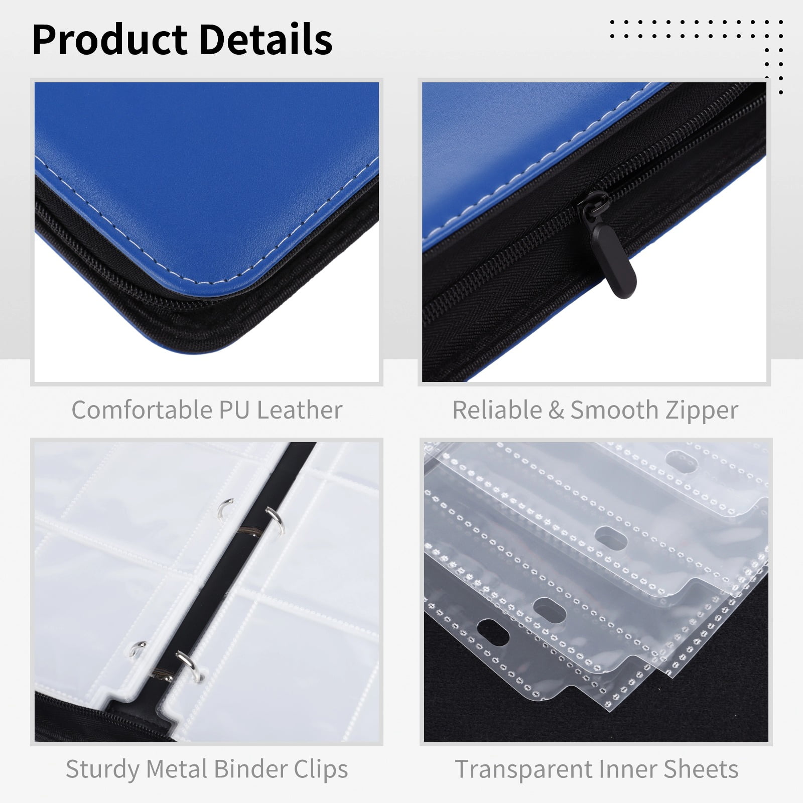 900-Pocket Trading Card Binder, Portable Card Binder with Removable Sheets, Sports Card Binder, PU Leather Storage Case with Zipper for Standard-sized Baseball, Football, Basketball Cards