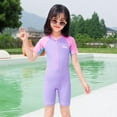 thumbnail image 3 of GYRATEDREAM Girls Rash Guard One Piece Swimsuits Kid Water Sport UPF 50+ Short Sleeve Zipper Swimsuit Bathing Suit for 2XL Purple, 3 of 5