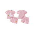 thumbnail image 2 of Loicainy Baby Toddler Girls Easter Summer Outfits 6 12 18 24 Months 2T 3T Short Sleeve Crew Neck Bunny Carrot Embroidery Tops and Elastic Waist Striped Shorts Clothes Set, 2 of 9