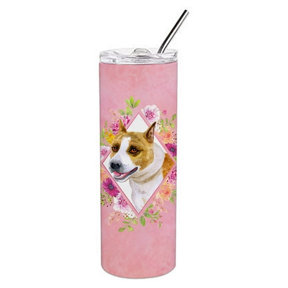 Carolines Treasures CK4114TBL20 Bull Terrier Pink Flowers Stainless Steel 20 oz Skinny Tumbler 20 oz multicolor