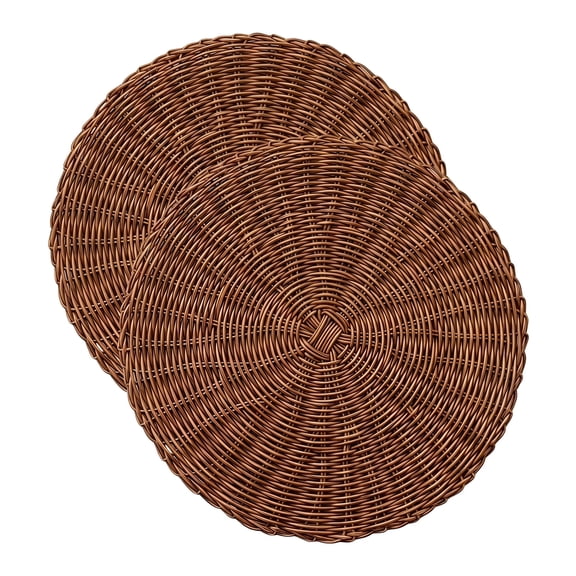 Pack of 2 Brown Round Rattan Woven Placemats, Heat Resistant Non-Slip for Dining Table