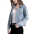 thumbnail image 3 of Chaqueta Vaquera con Perlas para Mujer, Chaqueta Vaquera Corta con Diamantes de Imitación, Abrigo Azul XXL, 3 of 9