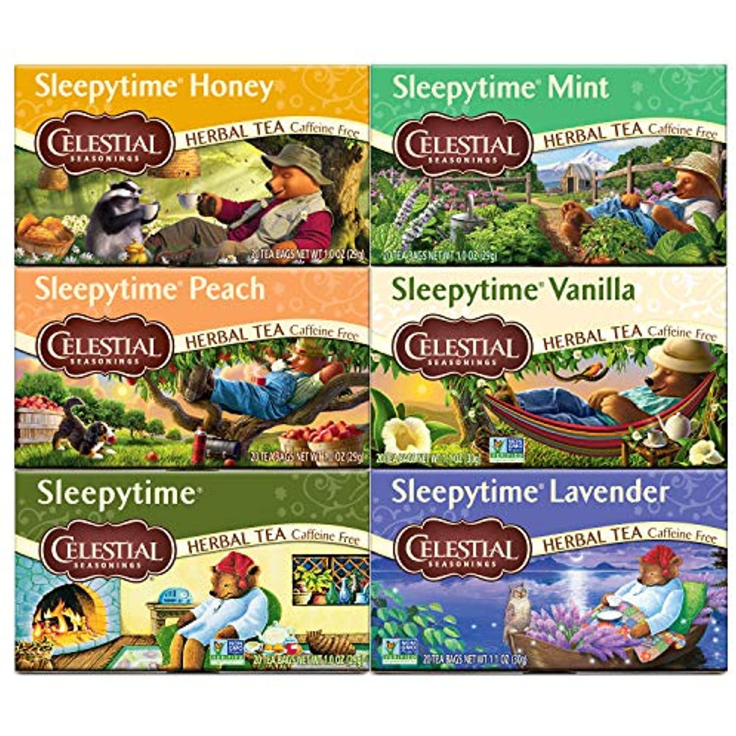 Celestial Seasonings Herbal Tea Sleepytime Variety Pack, Honey, Peach