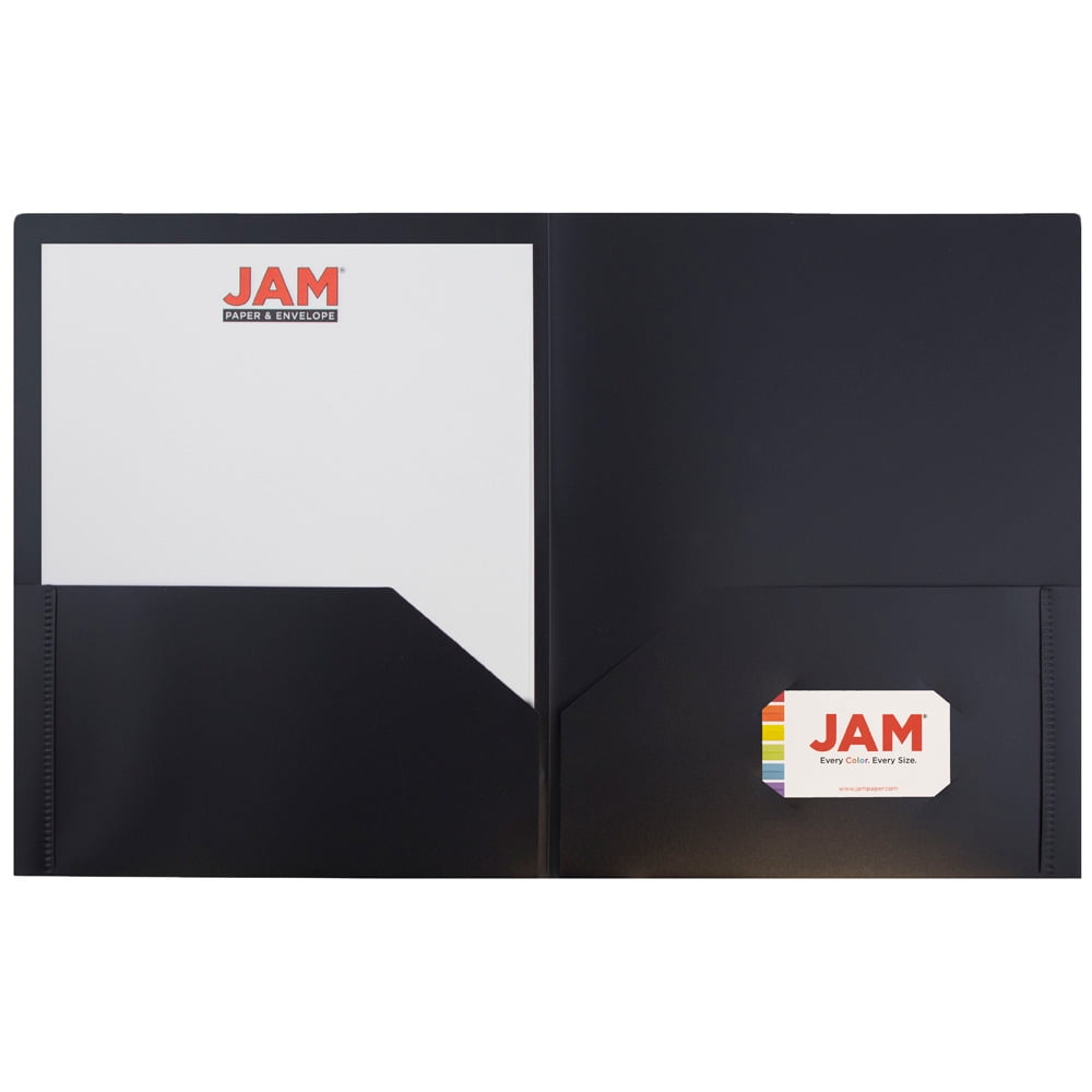 JAM Paper Plastic 2 Pocket School POP Folders, Black, Bulk 96/Pack