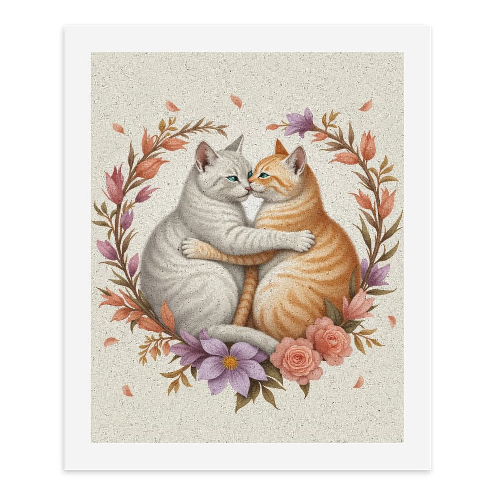 Paint By Numbers Kit for Adults Beginner - DIY Cats Embrace Floral Wreath Art Canvas Painting Kits for Adults, Frameless Paint By Number for Adults for Home Wall Decor 16x20 Inch