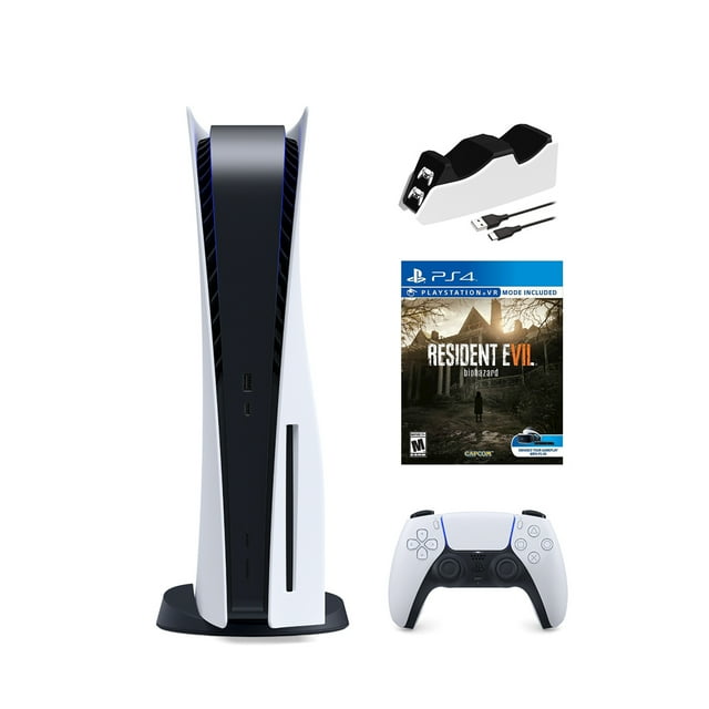 2022 New PlayStation Disc Version Gaming Console with Ultra Fast SSD, Wireless Controller, Resident Evil 7 & Mytrix Controller Charging Dock