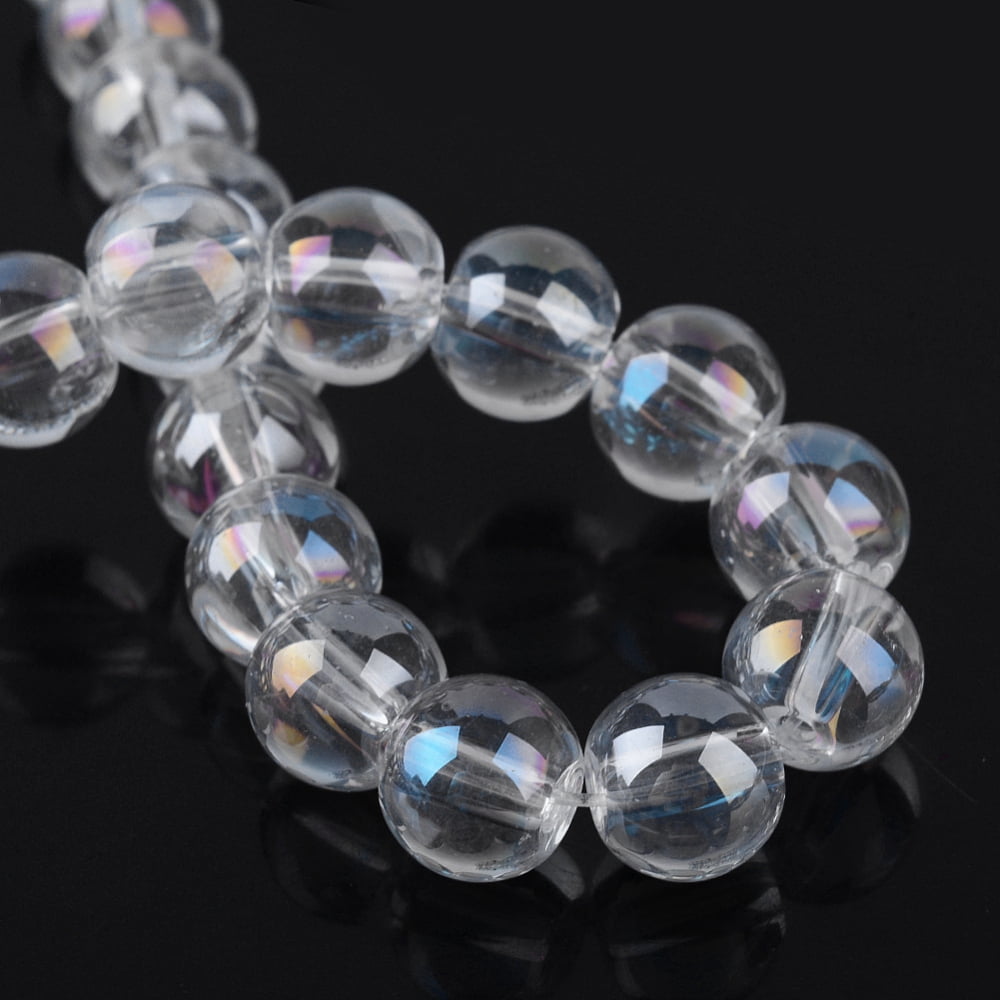 Electroplate Glass Beads Strands AB Color Plated Round Clear AB 7.5x8.5mm Hole: 1mm about 104pcs/strand 30.3 inch