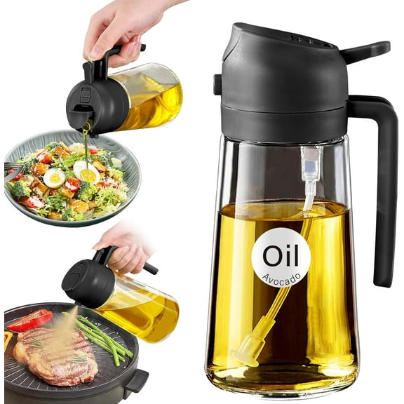 SuperTop 16oz Olive Oil Dispenser for Kitchen - 2 in 1 Olive Oil Sprayer -  470ml Glass Oil  Bottle Oil Spray for Cooking Black