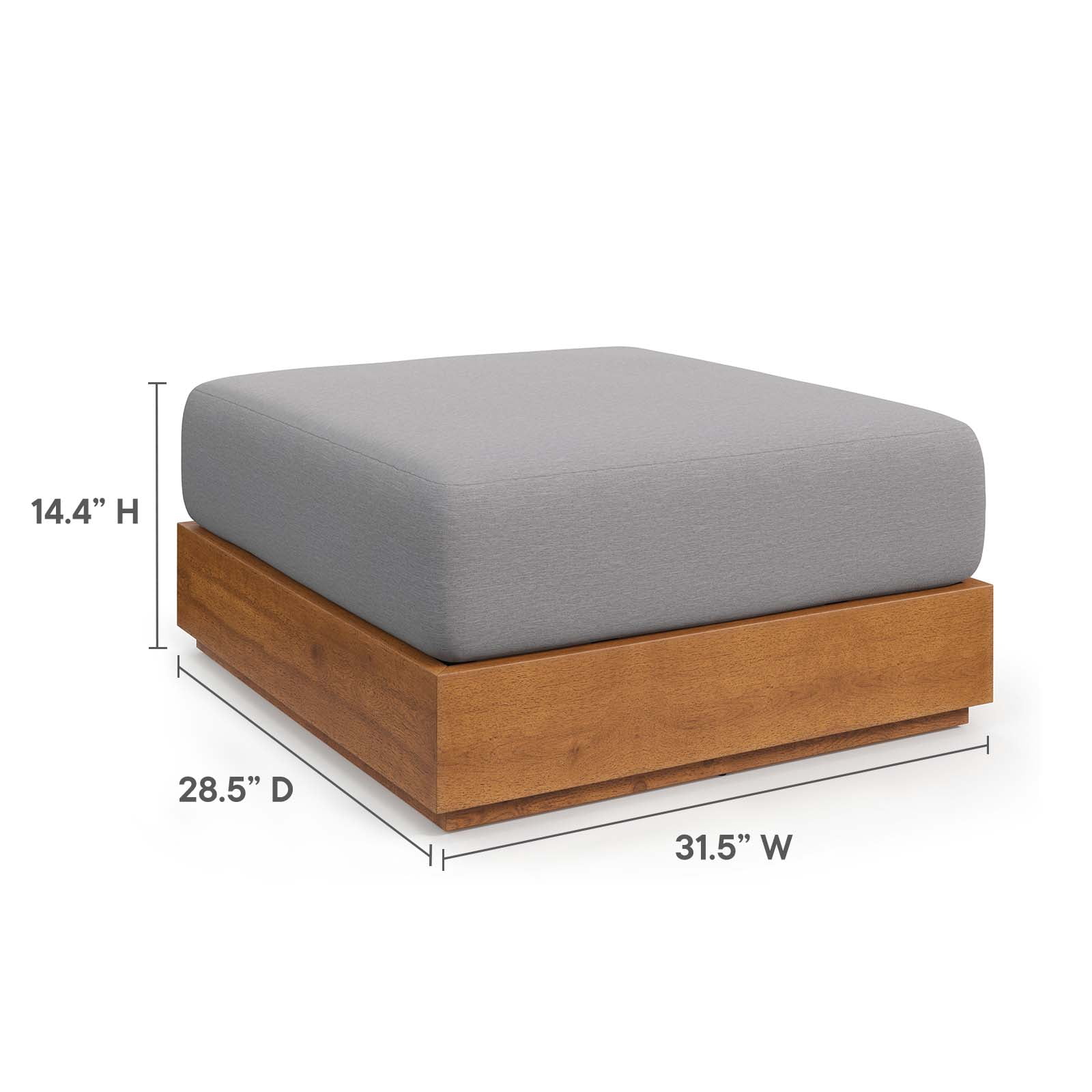 Tahoe Outdoor Patio Acacia Wood Ottoman in Natural Light Gray