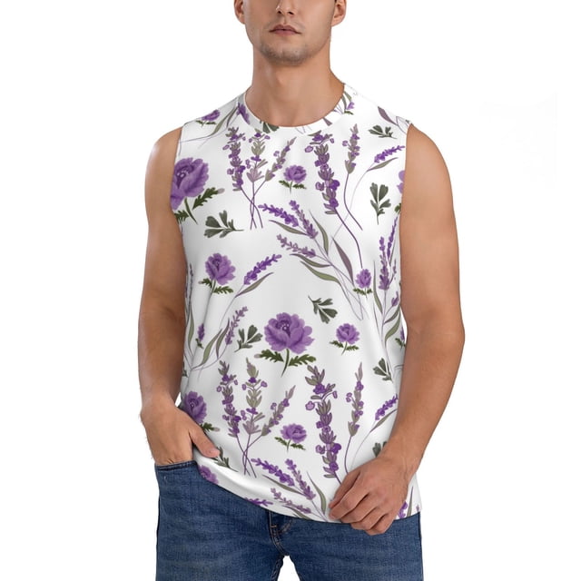 Balery Lavender Flowers Camisetas sin mangas para hombre, absorbe la humedad y protege contra el mal olor.-X-Large
