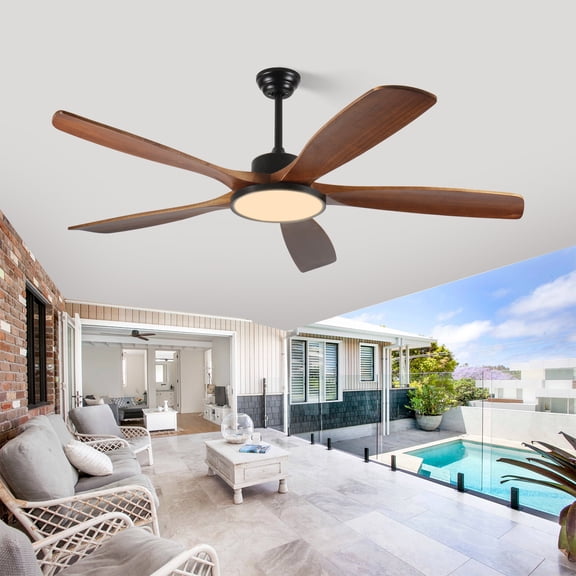 62-inch Large Outdoor Ceiling Fan with Remote Control and Light with Three-Color Dimming, 5 Reversible Wooden Blades, Modern Garden, Patio, Farmhouse, Living Room and Bedroom Ceiling Fan