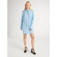 thumbnail image 3 of Scoop Women's Matte Satin Collared Mini Shirtdress with Long Sleeves, Sizes XS-XXL, 3 of 5