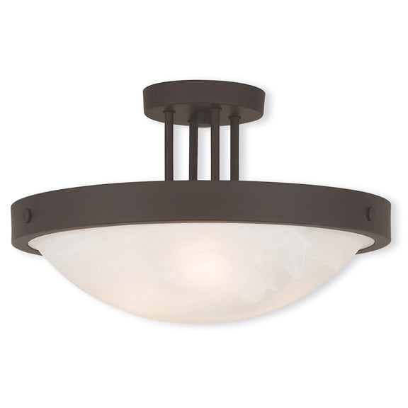 3 Light Bronze Ceiling Light fixture with White Alabaster Glass Shade